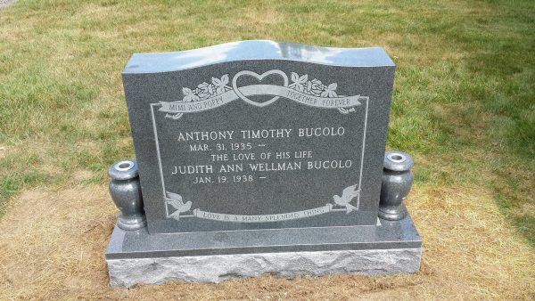 Upright Maker with Arched Top and Built in Vases in Dark Granite